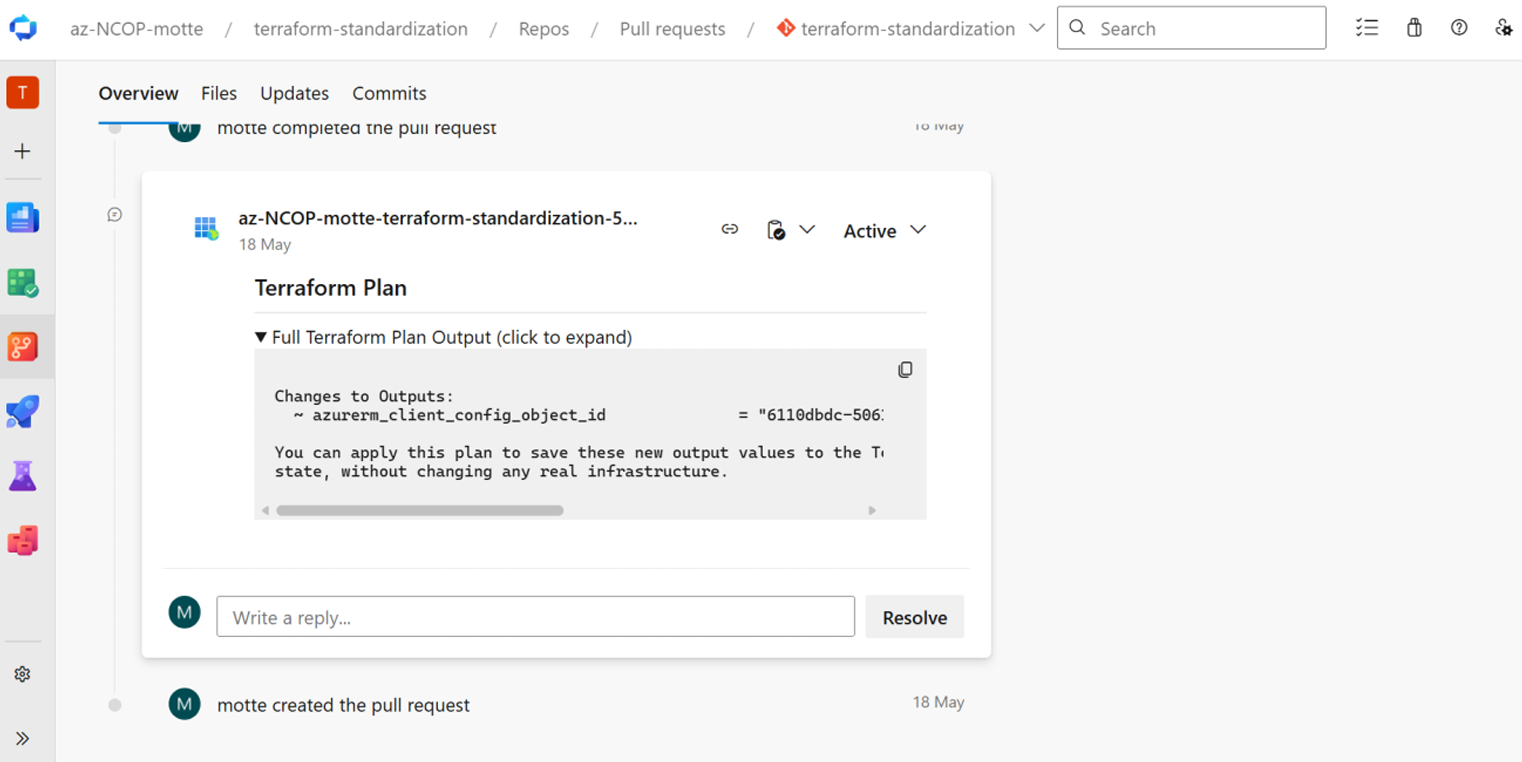 Terraform Plan changes comment